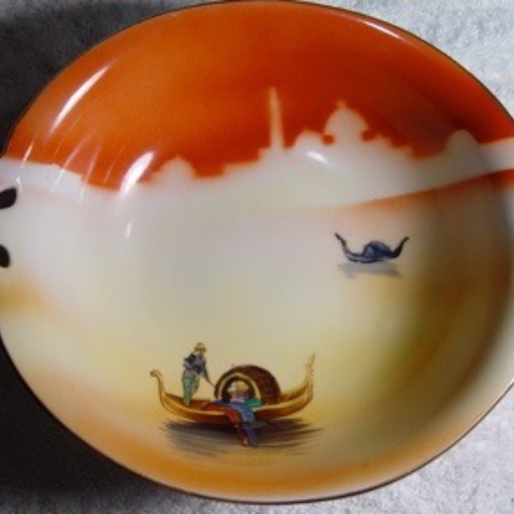 Noritaki Vintage Handpainted Lusterware Water Scene 2 Handle Bowl Made In Japan
